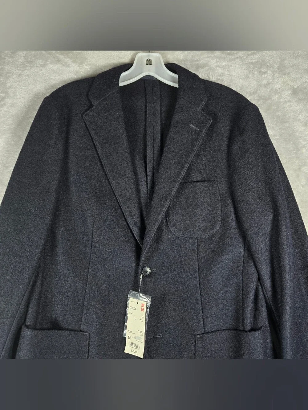 Uniqlo Wool Blended Jersey Jacket Blazer Size Medium Dark Navy Blue Patch Pocket